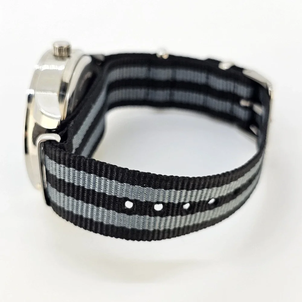 Men's Analog Watch 41MM Green Dial NEW Black Gray Canvas Band NEW Battery